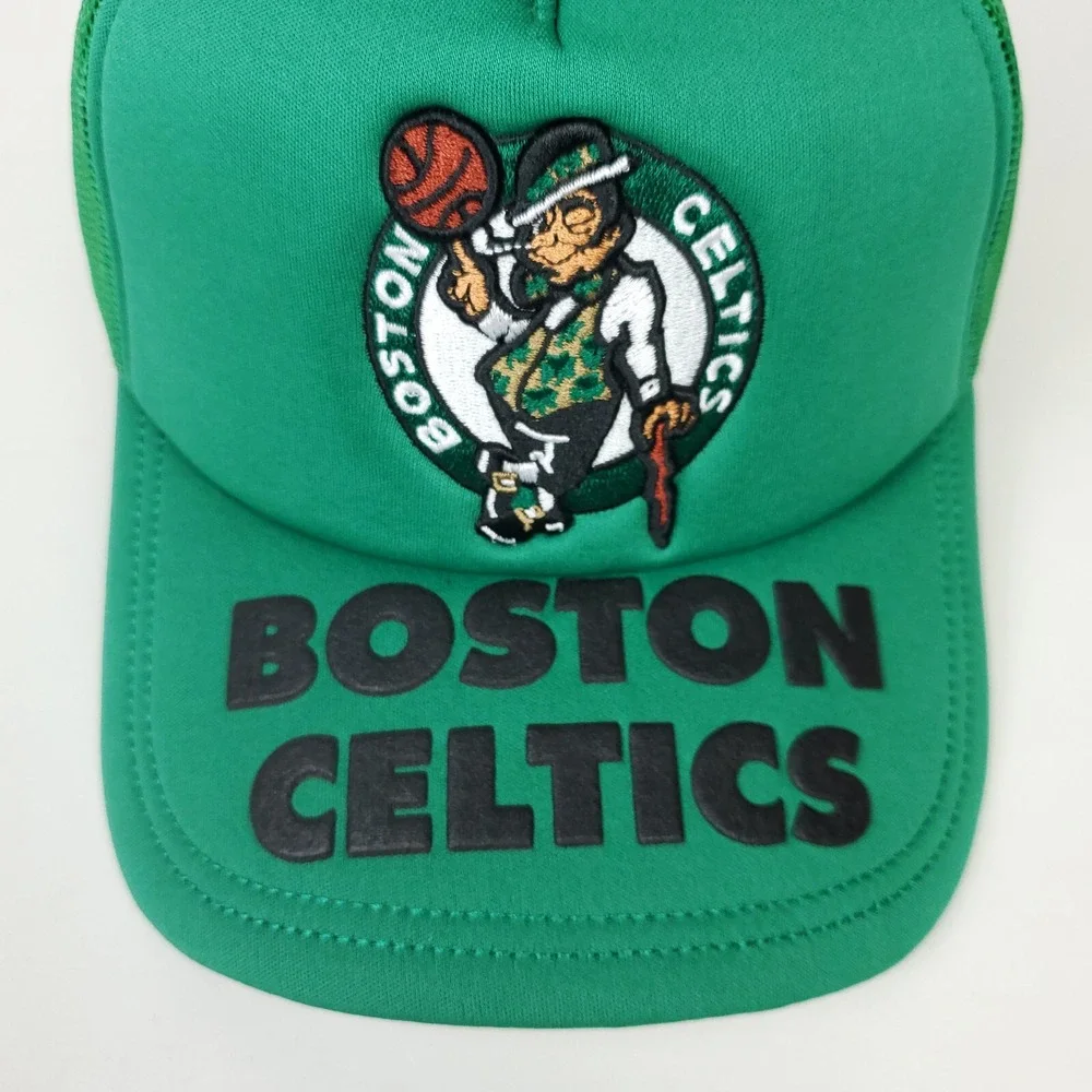 Boston Celtics Mitchell & Ness NBA Trucker Hat 3D Logo‎ Puff Logo Green Cap NWT